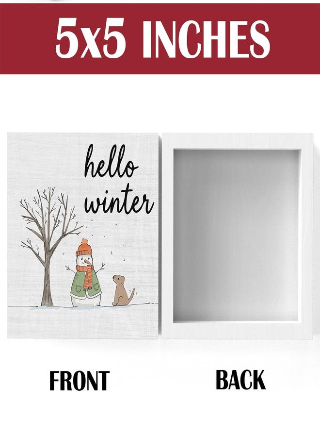 XFW Hello Winter Sign Christmas Snowman Snowflake Sign, Snowman Christmas Decorations, Winter Xmas Decor for Home Office Desk Table Shelf Decor 5 x 5 Inch - Image 2